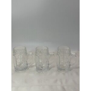 Vintage Mini Glass Clear Mug Thumbprint  Pattern Mug Cup 3"Set of 3